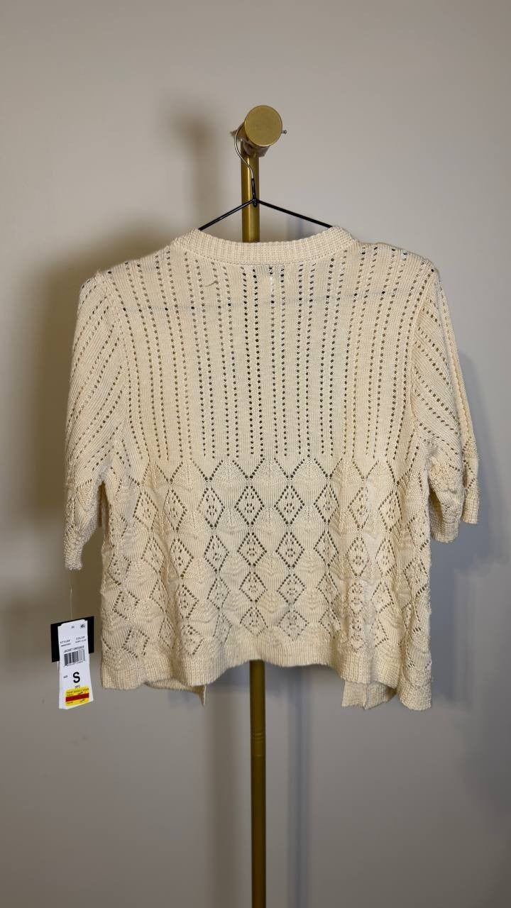 Signature by Robbie Bee Crocheted Short Sleeve Shrug Ivory S NWT $35