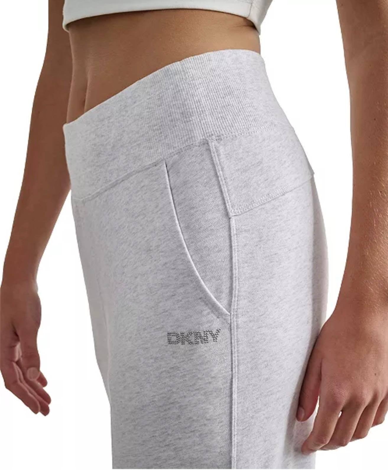 DKNY Sport Studded‑Logo Wide‑Leg Pants Optic Heather NWT M L XL MSRP $60