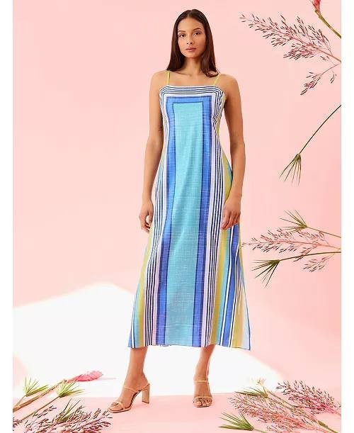 Donna Morgan Striped Side‑Slit Maxi Dress Multicolor 2 $128 NWT