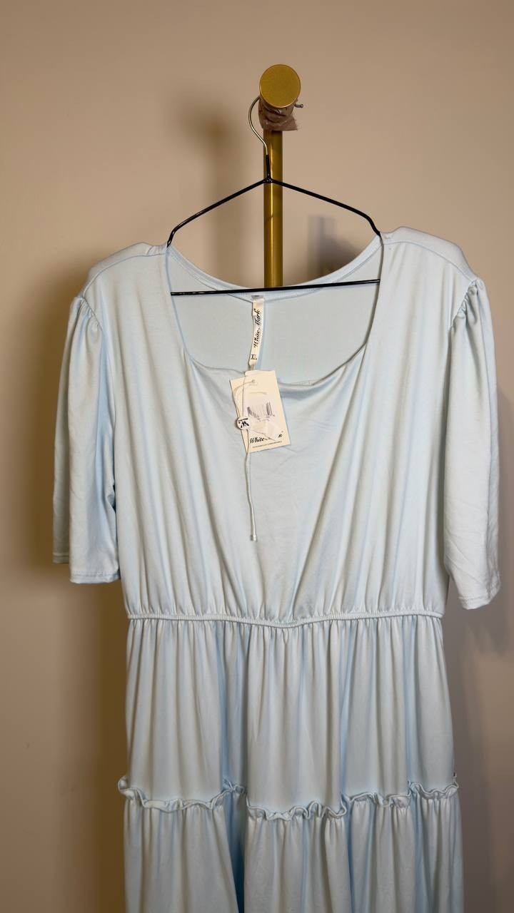 White Mark Women’s Square Neck Tiered Maxi Dress Light Blue XL NWT $86
