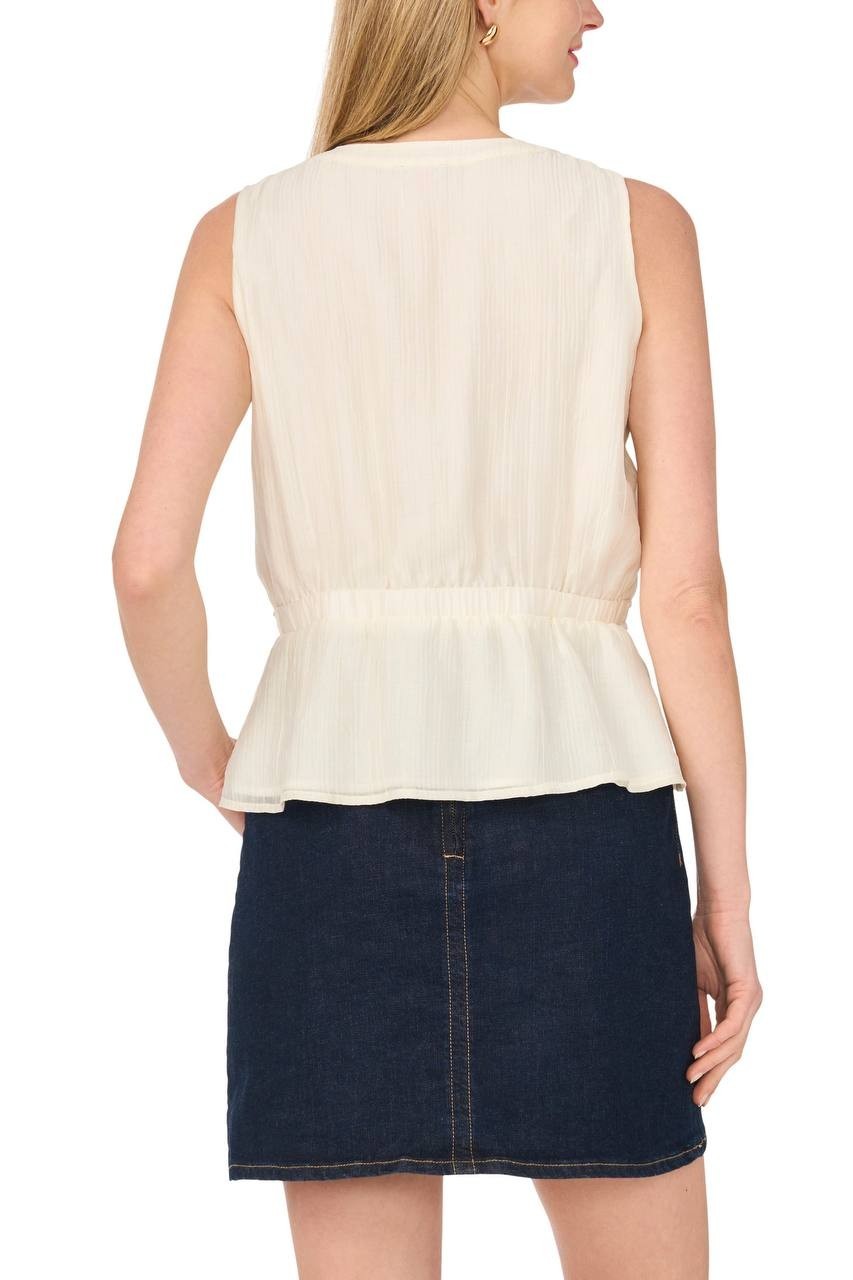 Vince Camuto Women’s Lace Trim Button‑Up Peplum Tank New Ivory L NWT $79