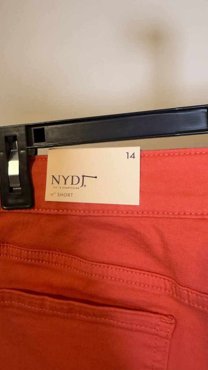 NYDJ Briella 11" Denim Shorts Side Slits Coral 14 NWT $74