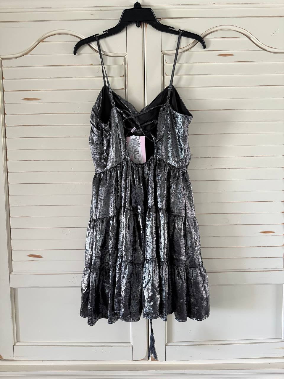 Avec Les Filles Metallic Lace-Up Back Tiered Mini Dress – Size 10 – NWT