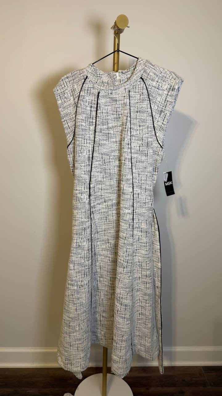 MSK Short‑Sleeve Crewneck Knit Dress Bright White L NWT $109