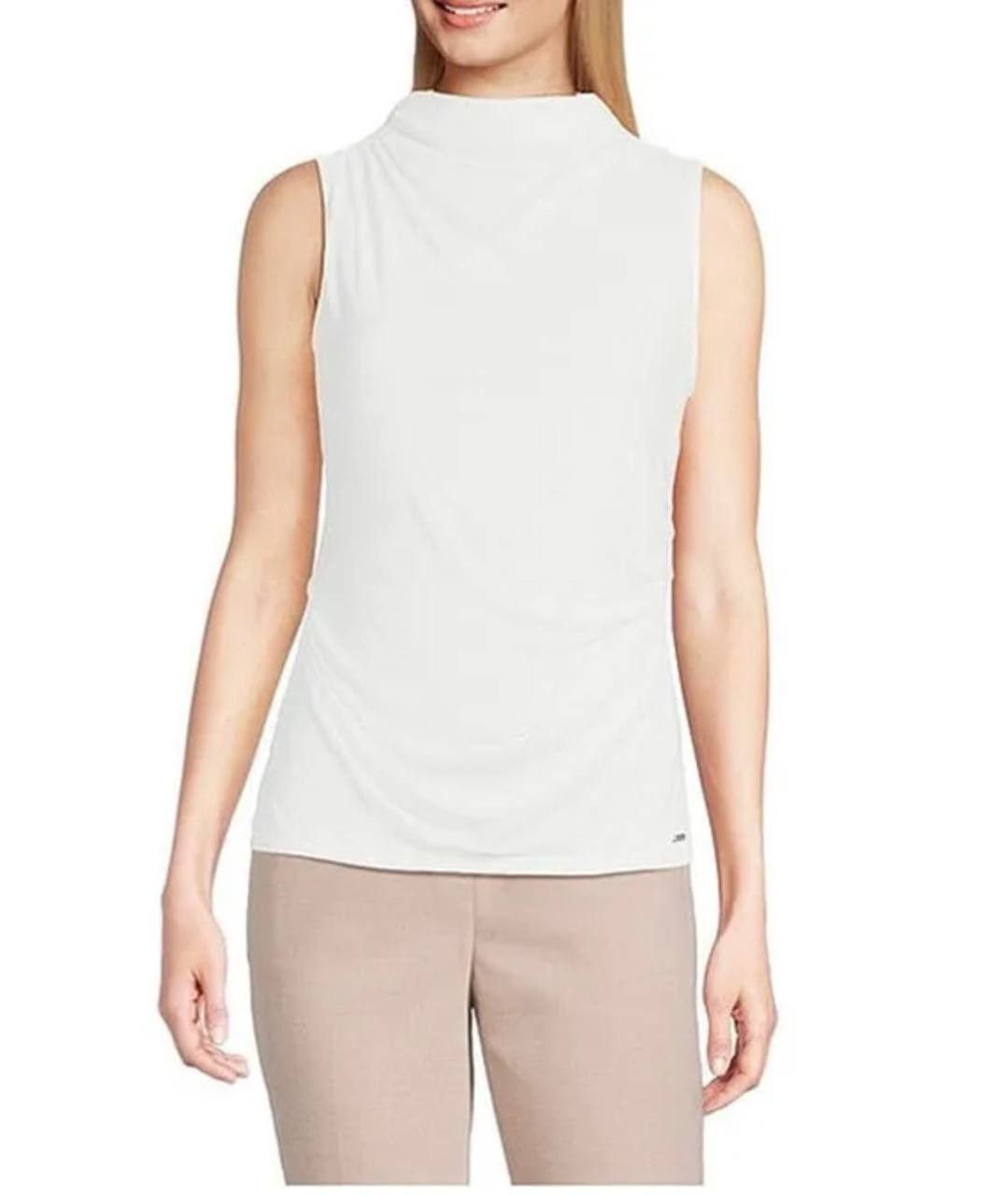Calvin Klein Women’s Mesh Knit Mock Neck Sleeveless Top Cream XL $59 NWT