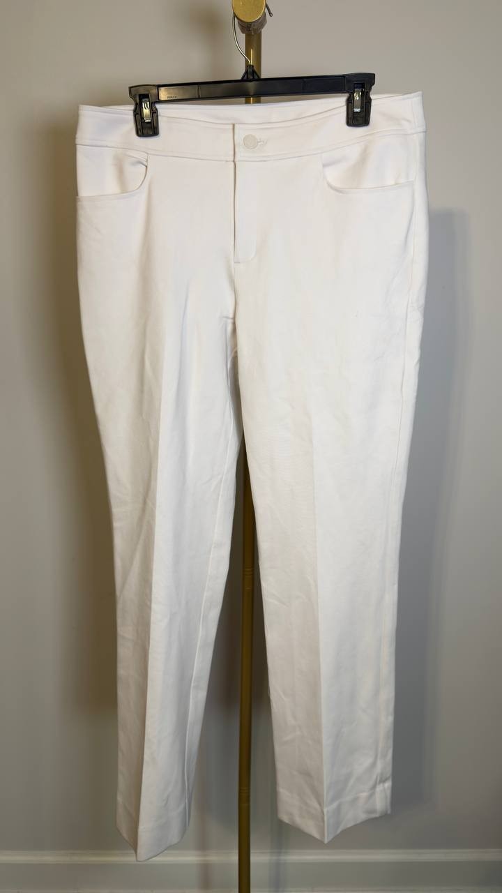Anne Klein Women’s Flat Front Straight‑Leg Pants White Dove 10 NWOT $89