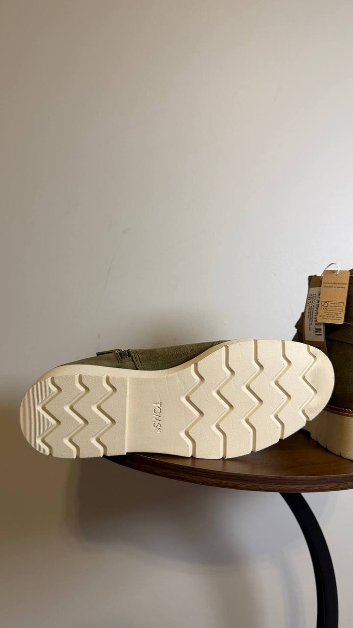 Toms Marlow Wedge Boots 6.5 Military Olive Suede Water‑Repellent NIB msrp$95