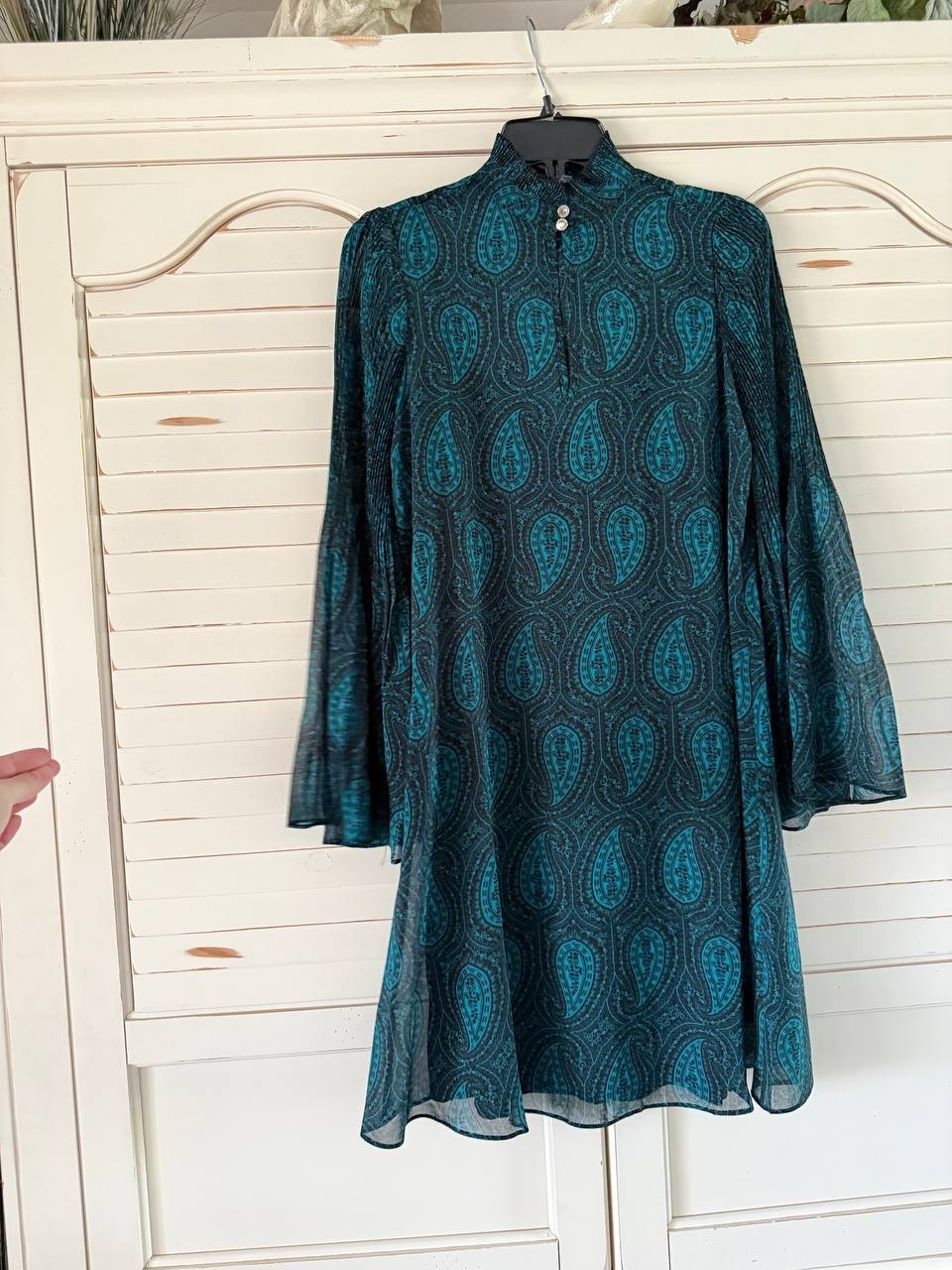 Tommy Hilfiger Dress 2 Green Ruffled Keyhole Neck Chiffon Shift Long Sleeve NWT
