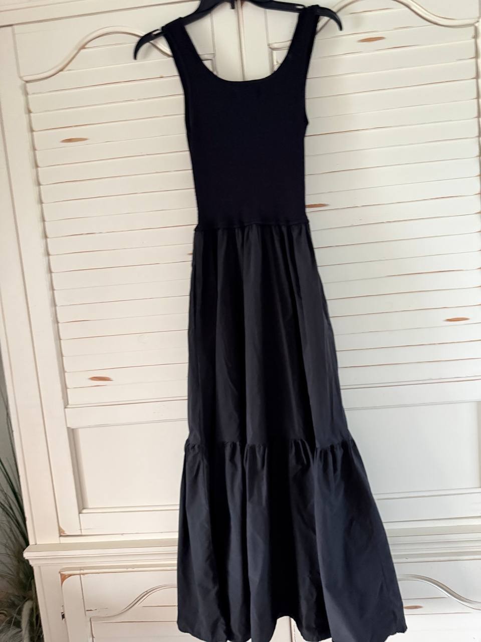 Elan Mixed Media Tank Maxi Dress Black Size M NWT Sleeveless Pockets Chic