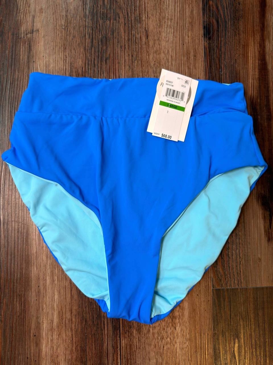 Becca Color Code High Waist Reversible Bikini Bottoms Blue L NWT $68