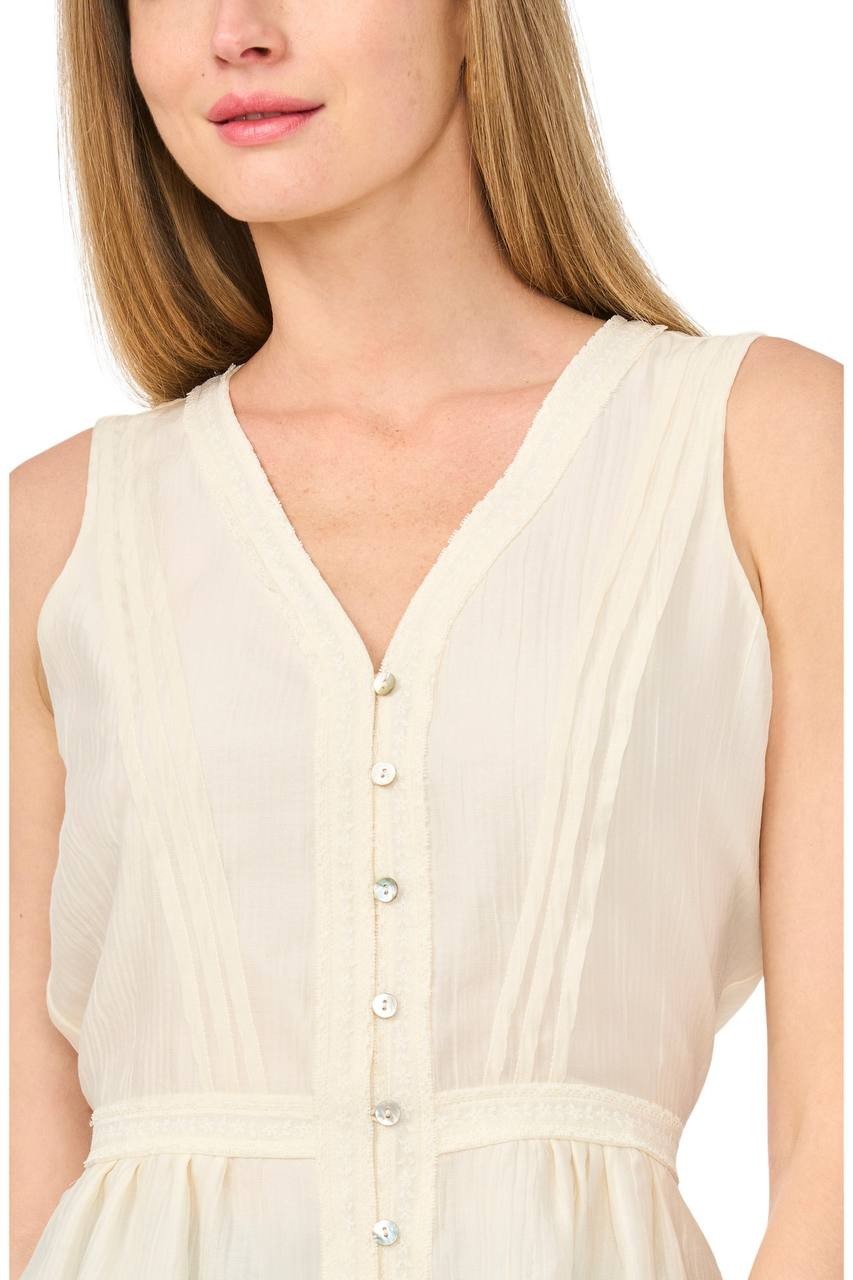 Vince Camuto Women’s Lace Trim Button‑Up Peplum Tank New Ivory L NWT $79
