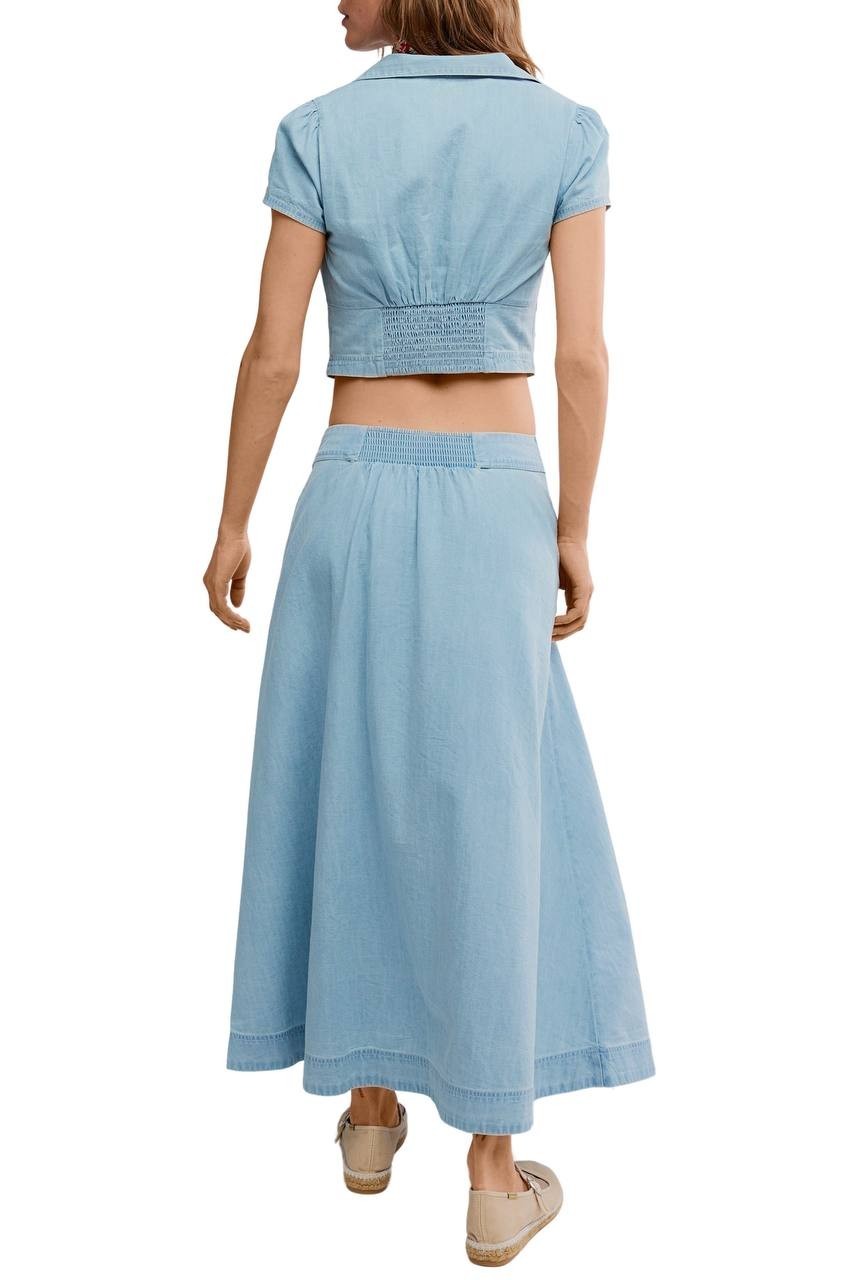 Free People Easy Does It Crop Cotton Button-Up Top Ice Crush S/P NWT $45