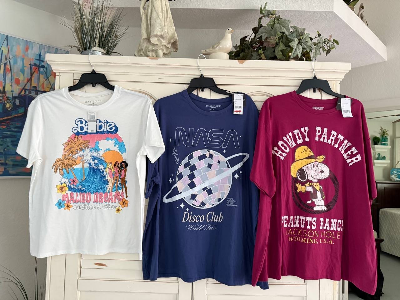 Women’s Graphic T-Shirt Lot of 3 – Size 1X (Barbie, NASA, Peanuts Snoopy)