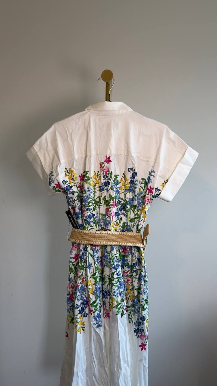 Karl Lagerfeld Paris Short-Sleeve Floral Dress Soft White Floral 4 NWT $179