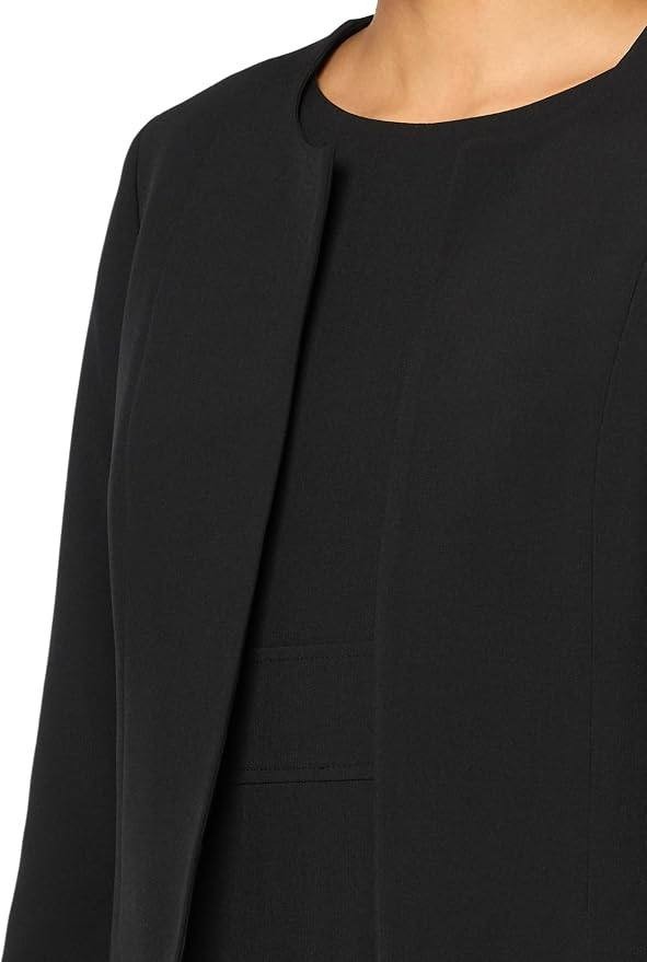 Le Suit Open Front Jacket & Sleeveless Flared Dress 2pc Set Black 14P NWT $330