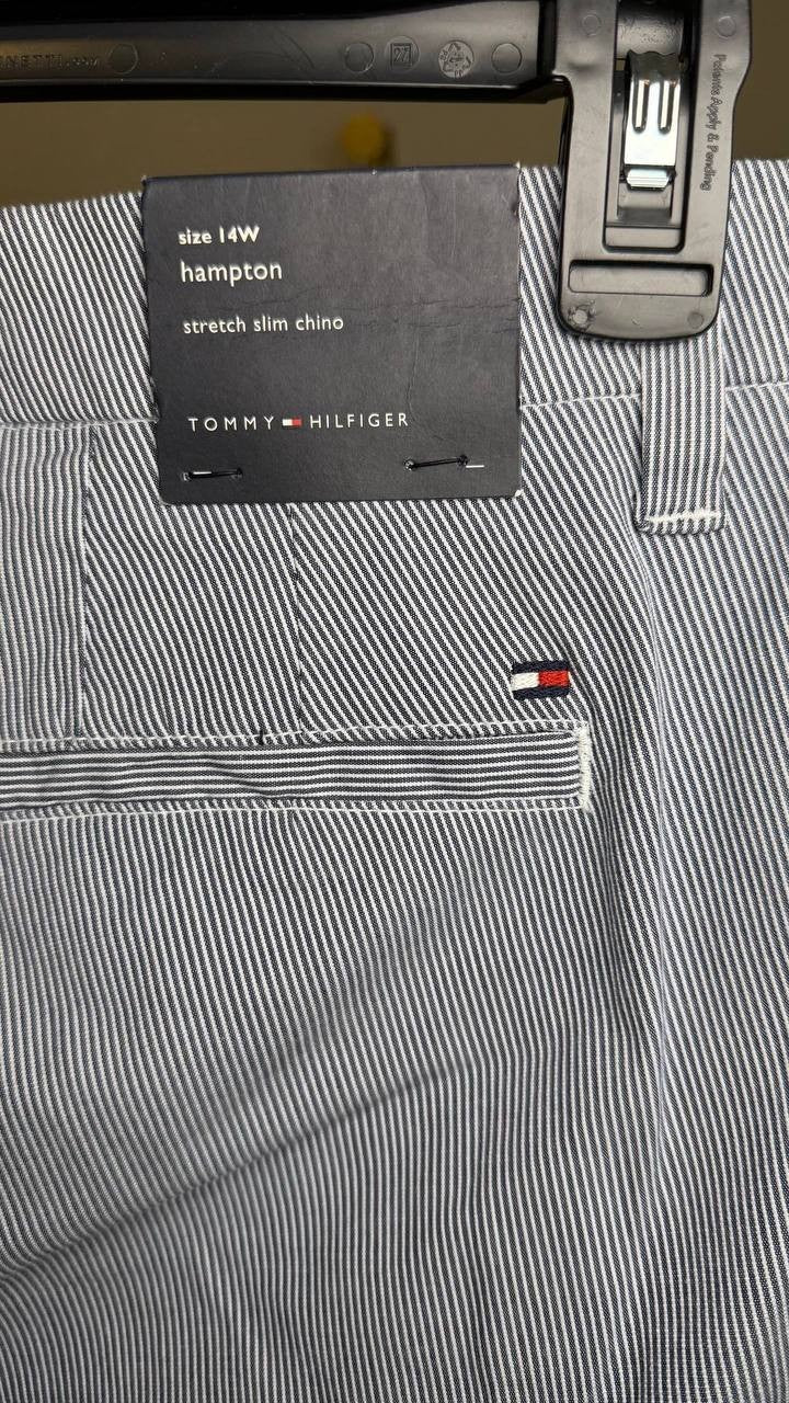 Tommy Hilfiger Striped TH Flex Hampton Chino Pants Grey 14W NWT $79.50