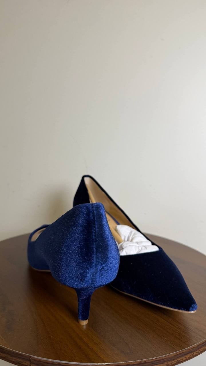 Jewel Badgley Mischka Enola Velvet Kitten Heel Pumps Navy Women’s 8 NWB $99