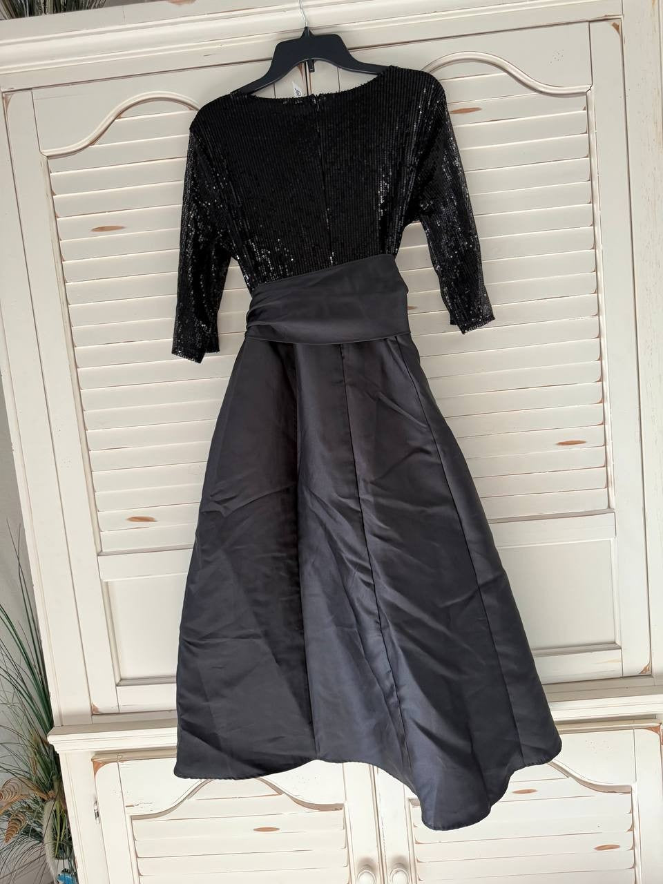 NY Collection Women's Black Sequin & Jacquard Hi-Low Holiday Dress Petite Sz PL