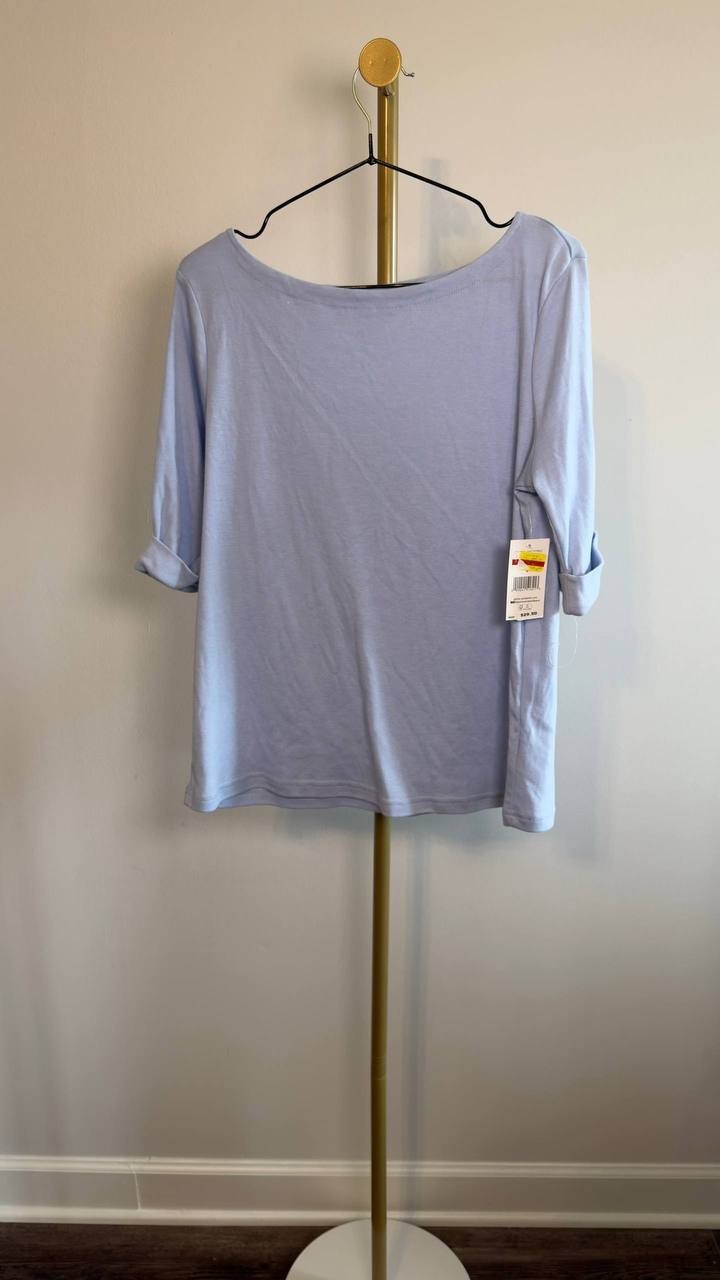 Gloria Vanderbilt Alanis Cotton‑Blend 3/4‑Sleeve T‑Shirt Blue L NWT $29.50