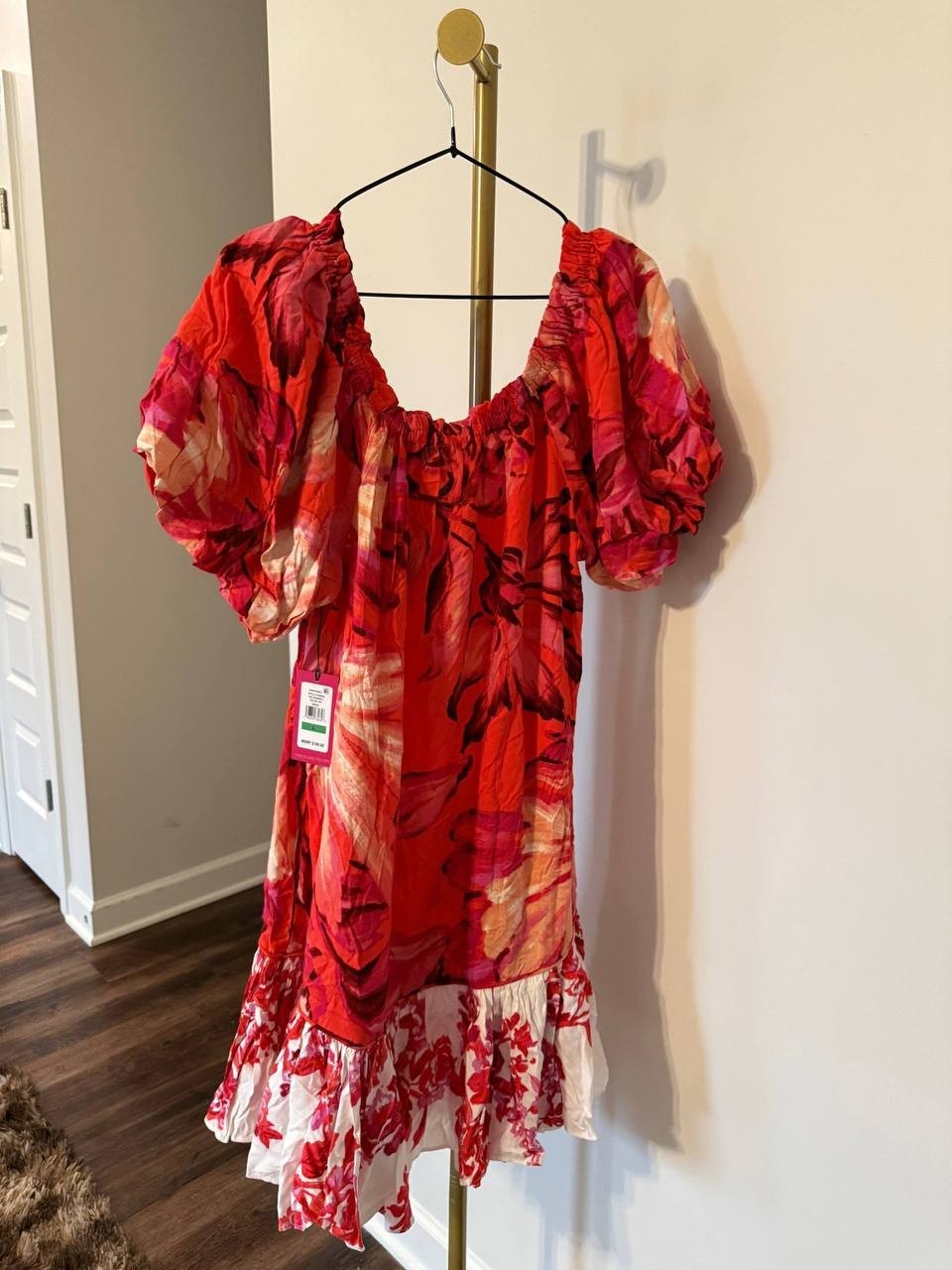 Vince Camuto Off‑Shoulder Floral Minidress Poppy L NWT Feminine Flowy MSRP$109