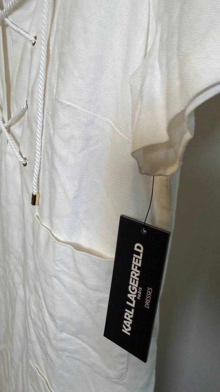 Karl Lagerfeld Paris Lace‑Up Bodice Shift Dress Soft White 10 $138 NWT