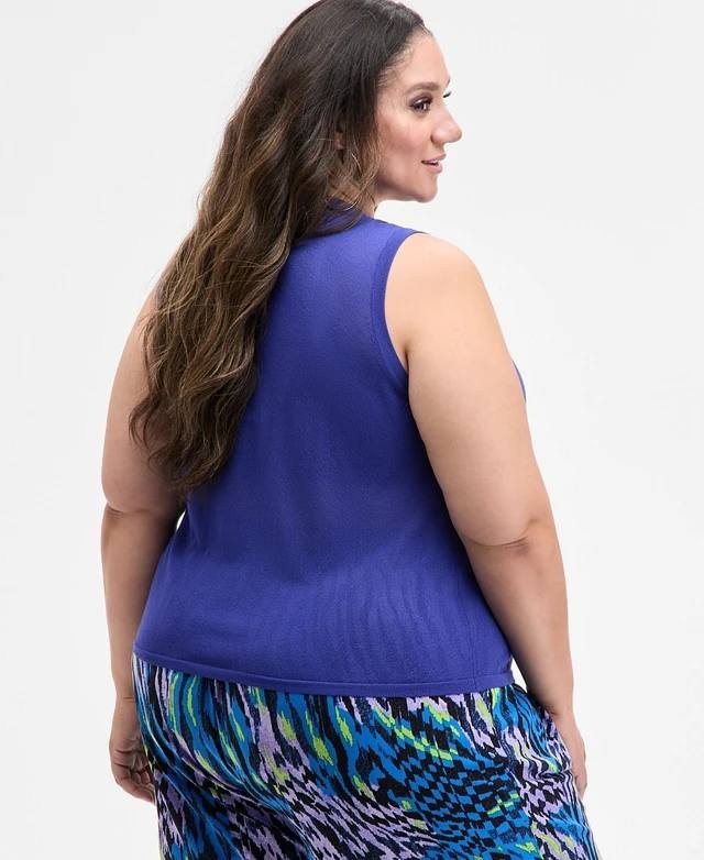 Nina Parker Trendy Plus Size Knit Sweater Tank Top Winter Oat Blue 1X NWT $39