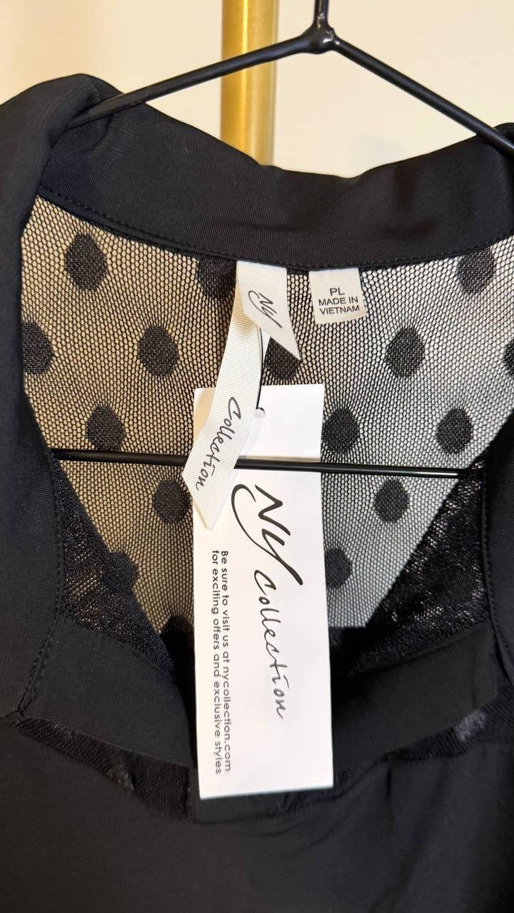 NY Collection Women’s Mesh Sleeve Top Black PL Petite $44 NWT