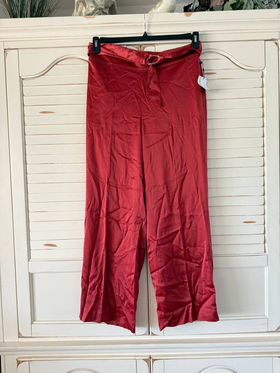 Anne Klein Pants L Red Belted High Rise Wide Leg Trousers Career NWT MSRP $99