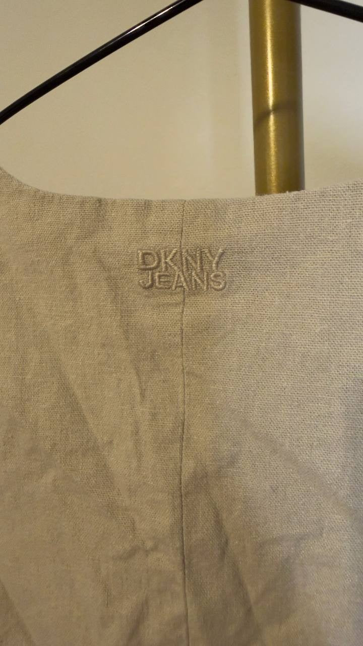 DKNY Jeans Linen‑Blend Crewneck Button‑Front Vest Pebble S NWOT $79