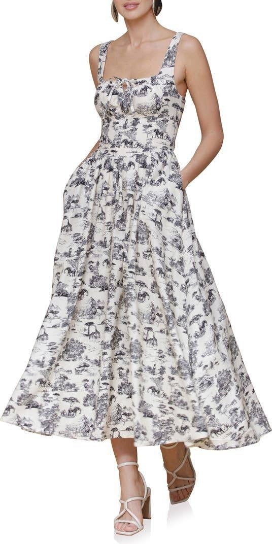 Avec Les Filles Bustier Linen Blend Midi Sundress Safari Toile Black Size 6 NWT