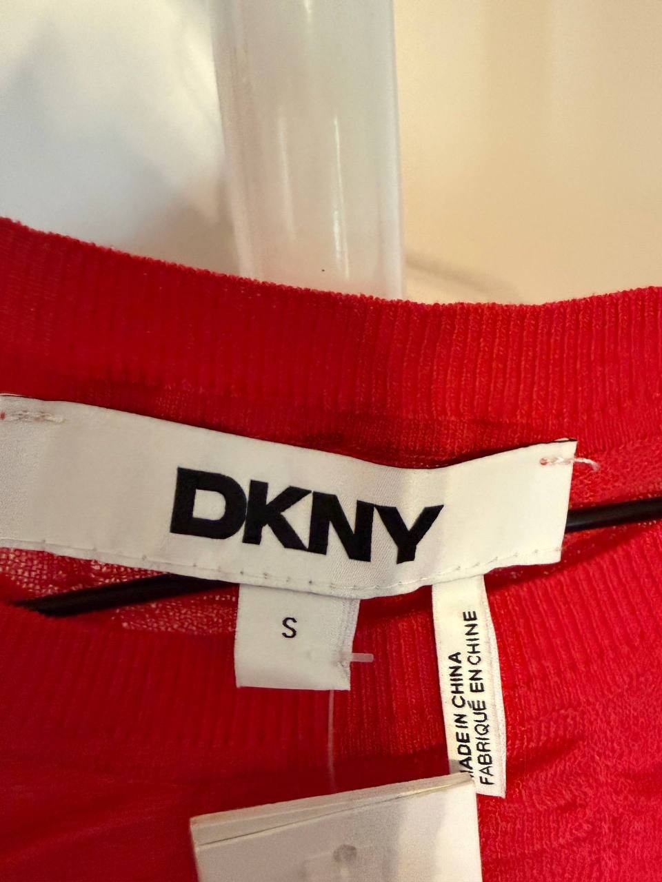 DKNY Ruched Scalloped‑Hem Top – Size S – Red – NWT