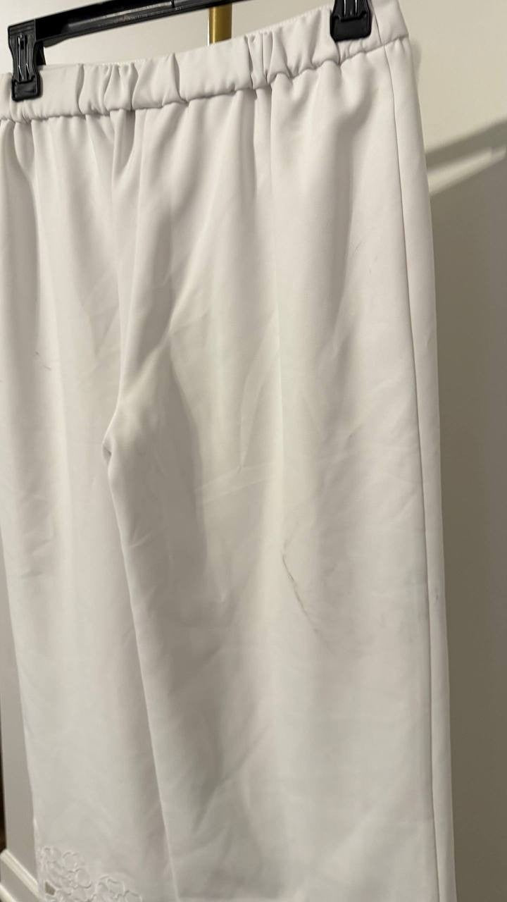Karl Lagerfeld Pants Floral Embroidery Cotton White 2 NWT