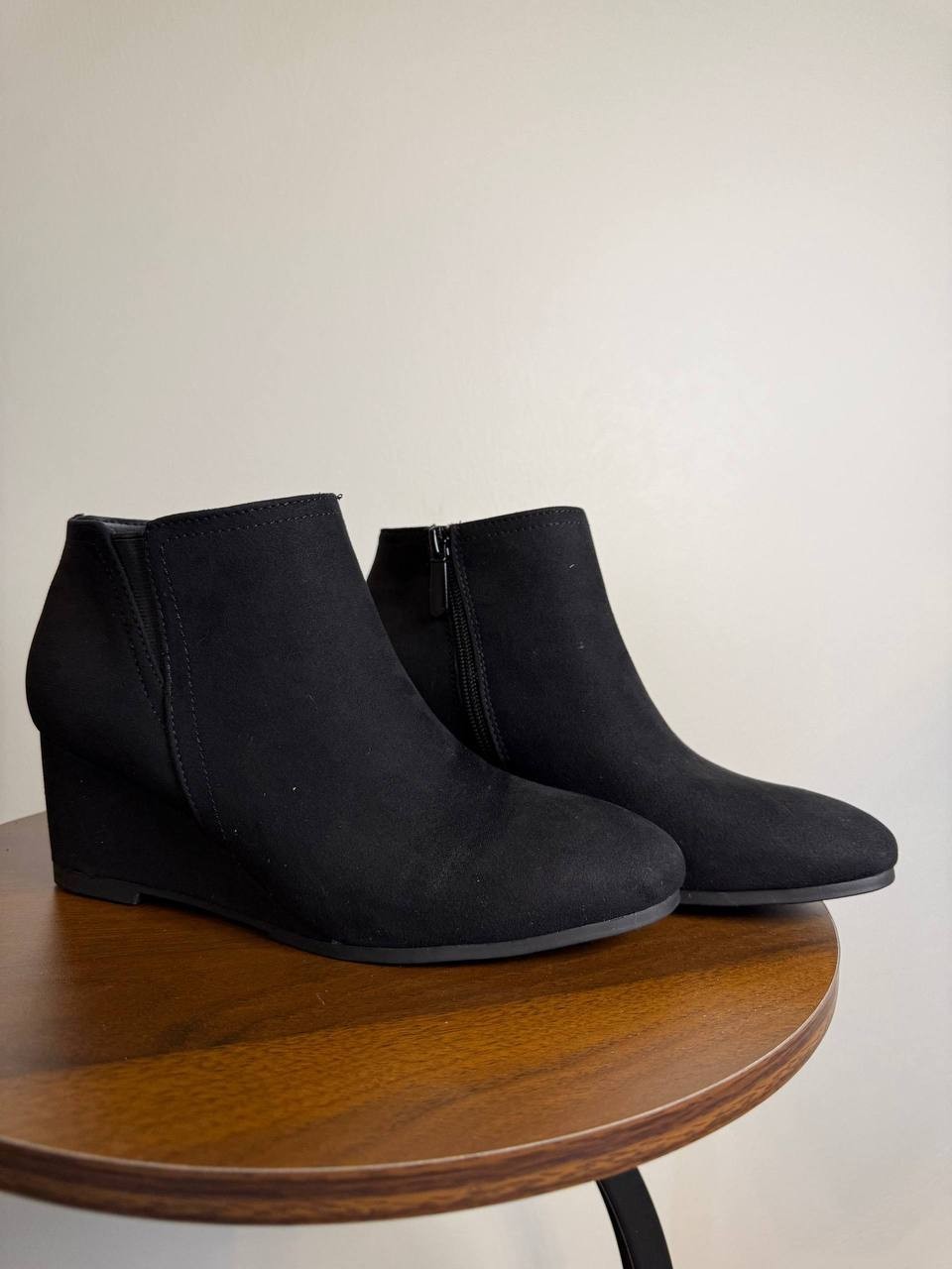 Style & Co Poppyy Wedge Heel Booties – Black – Size 6.5M – Microfiber–New in Box