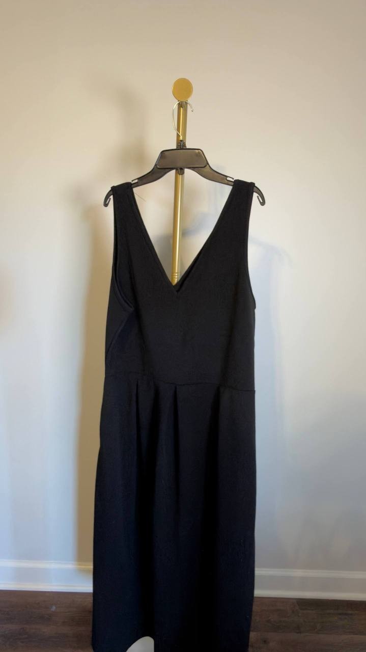 24seven Comfort Apparel Plus Midi V‑Neck Sleeveless A‑Line Dress Black 1X NWT