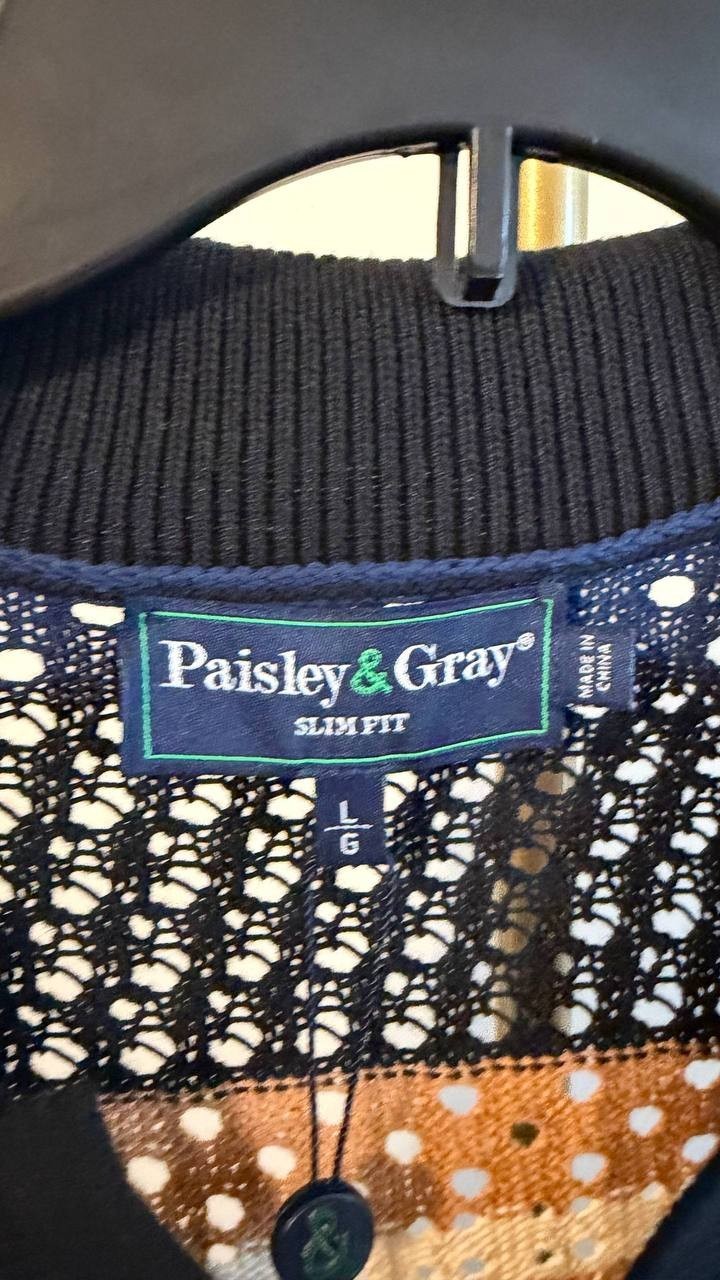 Paisley & Gray Men’s Slim Fit Open‑Knit Retro Stripe Polo Shirt L/G $110 NWT