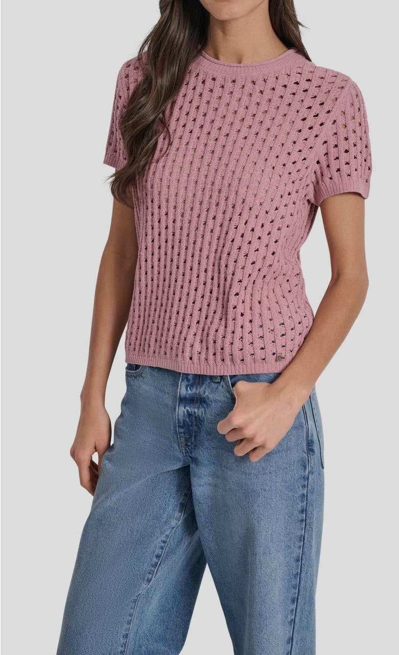DKNY Jeans Open Stitch Sweater Dusty Mauve Size S NWT $59 – Breezy Knit