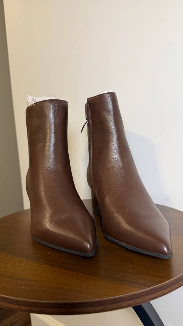 Nine West Maribu Booties 7.5M Dark Brown Leather Pointed Toe Zip NIB mrp$149