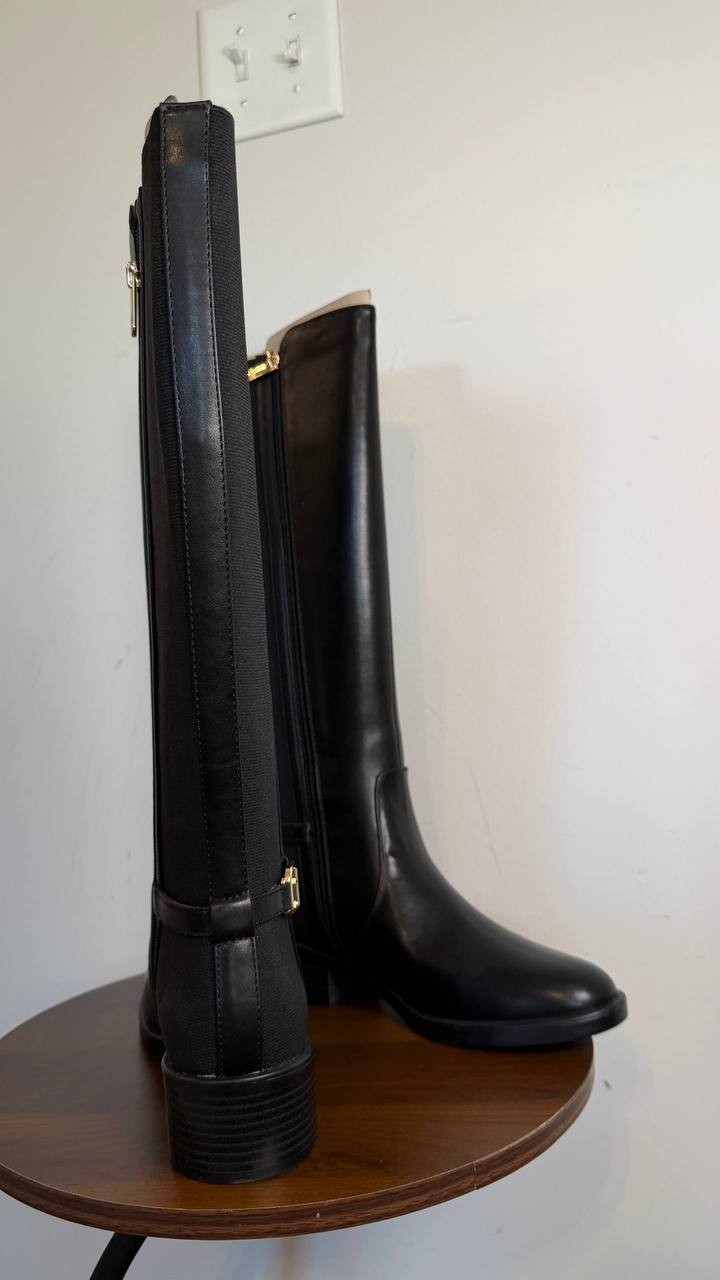 Tommy Hilfiger Imaliz Tall Ornamented Riding Boots Black 8M Man‑Made $159 NWB