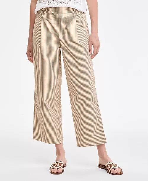Tommy Hilfiger Striped Cropped Cotton Pants Womens Tannin Multi Size 12 NWT