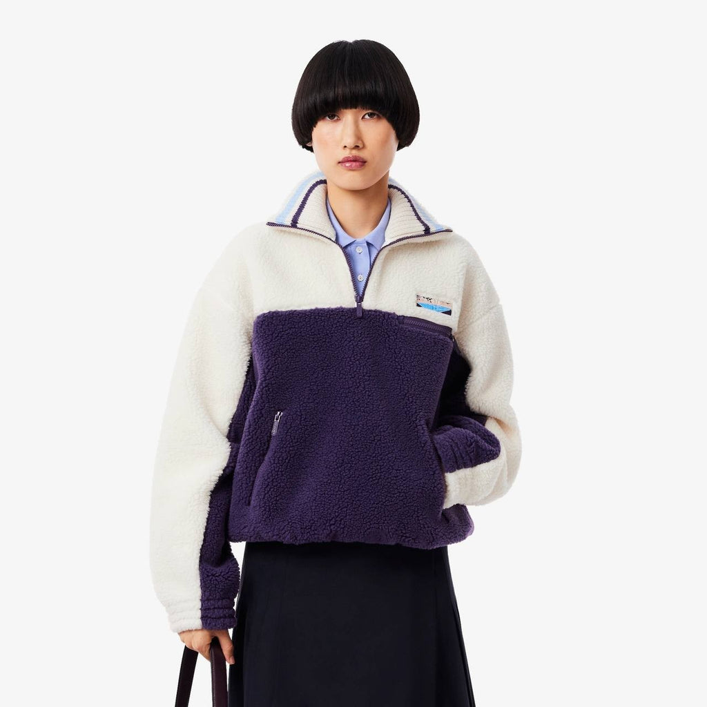 Lacoste Oversized Colorblock Half‑Zip Jacket 44 Purple/White NWT $195