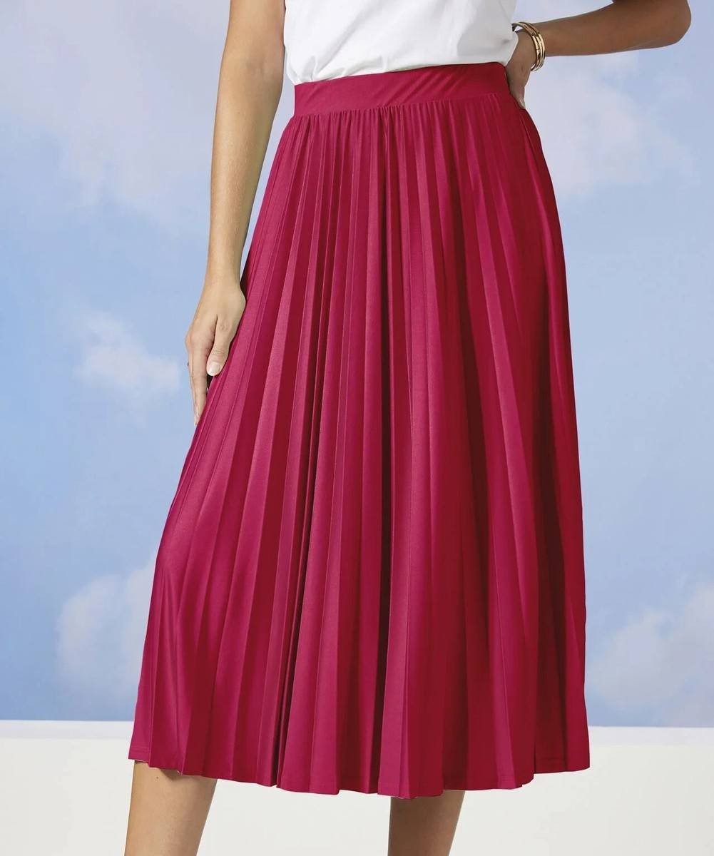 Adrienne Landau Onyx Pleated A‑Line Skirt – Maroon – Size L – NWT – $119