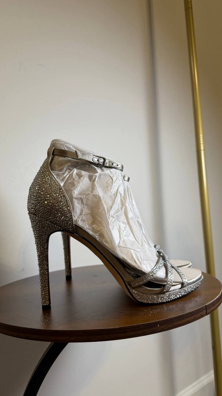 Nine West Silver Textile Dress Sandals Size 9.5M New in Box $119