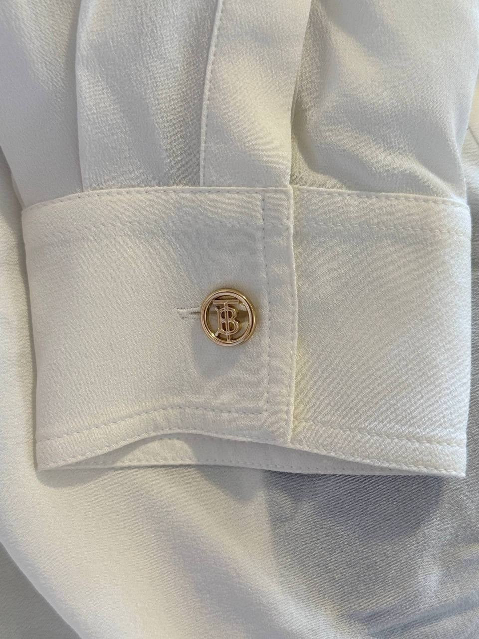 Burberry White Classic Button Blouse – Silk-Size 8 – Need Wash NWT – $1,150