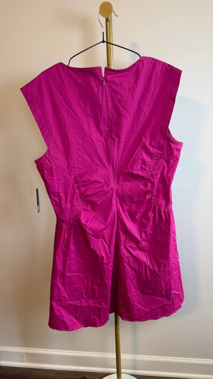 Donna Morgan Gathered-Waist Extended-Shoulder Dress Fuchsia 16 NWT $118