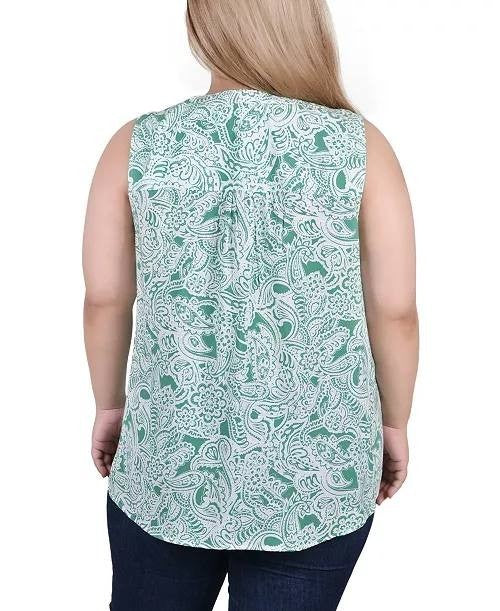 NY Collection Plus Size Sleeveless Pintucked Blouse Green 3X NWT $44