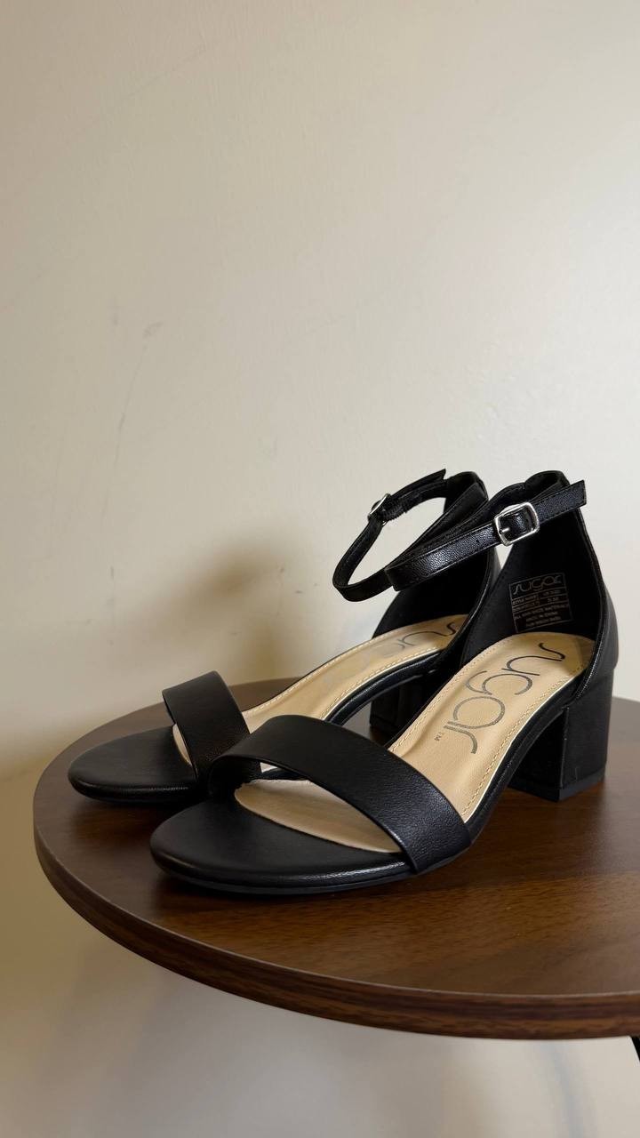 Sugar Noelle 7 Sandals 5M Black Low Block Heel Buckle Strap Dressy NIB msrp$59