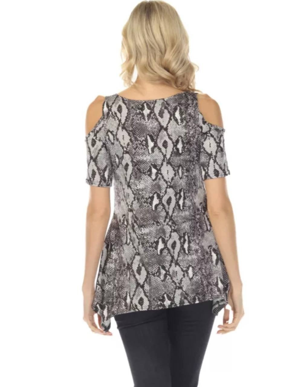 White Mark Cold Shoulder Snake Print Swing Top Gray XL NWOT $72