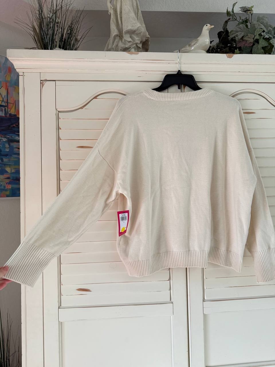 Vince Camuto Sweater XL Beige Cotton Lobster Crewneck Pullover NWT MSRP $69