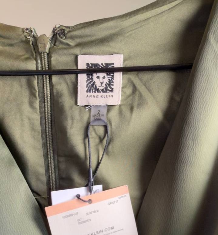 Anne Klein Surplice Handkerchief-Hem Sleeveless Midi Dress Olive 2 NWT $129