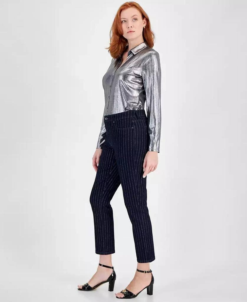 Tommy Hilfiger Ankle Jeans Size 8 High-Rise Indigo with Shine Stripe Print